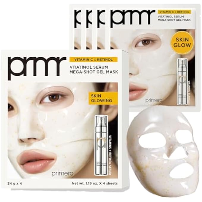 PRIMERA PRMR VITATINOL SERUM GEL MASK | OVERNIGHT MELTING MASKS, FOR COLLAGEN SYNTHESIS WITH VITAMIN C & RETINOL, IMMEDIATE PORE TIGHTENING, FIRMING AND HYDRATING 34G X 4EA - Image 1